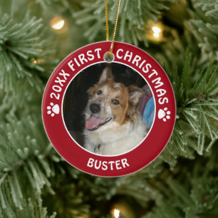 Pet Dog FIRST CHRISTMAS Pawprint Aangepaste kleur Keramisch Ornament