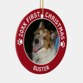 Pet Dog FIRST CHRISTMAS Pawprint Aangepaste kleur Keramisch Ornament (Rechts)