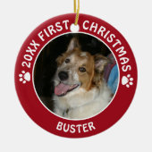 Pet Dog FIRST CHRISTMAS Pawprint Aangepaste kleur Keramisch Ornament (Voorkant)