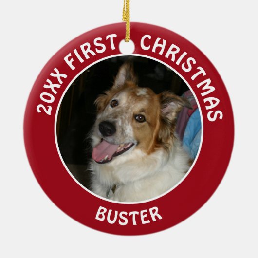 Pet Dog FIRST CHRISTMAS Pawprint Aangepaste kleur Keramisch Ornament (Achterkant)