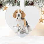 Pet Dog First Kerstfotoscript Ornament<br><div class="desc">Pet dog first kerstfoto's script. Pas uw favoriete huisfoto's aan door hun naam en het jaar toe te voegen om een uniek geheugen en een unieke gave te creëer. Een heerlijk familiekoepel om je nieuwe aankomst te vieren! Ontworpen door: Thisnotme©</div>