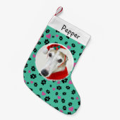 Pet Dog Foto Aangepaste Naam Schattige Poot afdruk Kleine Kerstsok (Voorkant (Hangend))