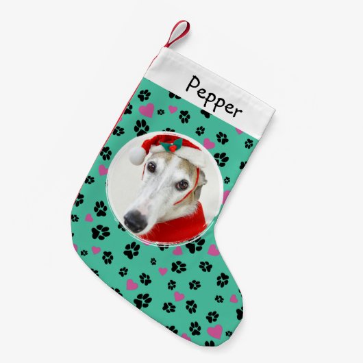 Pet Dog Foto Aangepaste Naam Schattige Poot afdruk Kleine Kerstsok (Voorkant (Hangend))