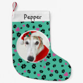Pet Dog Foto Aangepaste Naam Schattige Poot afdruk Kleine Kerstsok (Voorkant)