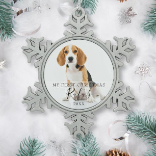 Pet Dog Foto Eerste Kerstscript Tin Sneeuwvlok Ornament