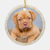  Pet Dog Foto Gold Glitter op White Keramisch Ornament (Voorkant)