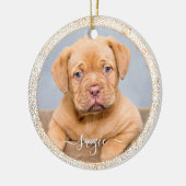  Pet Dog Foto Gold Glitter op White Keramisch Ornament (Links)