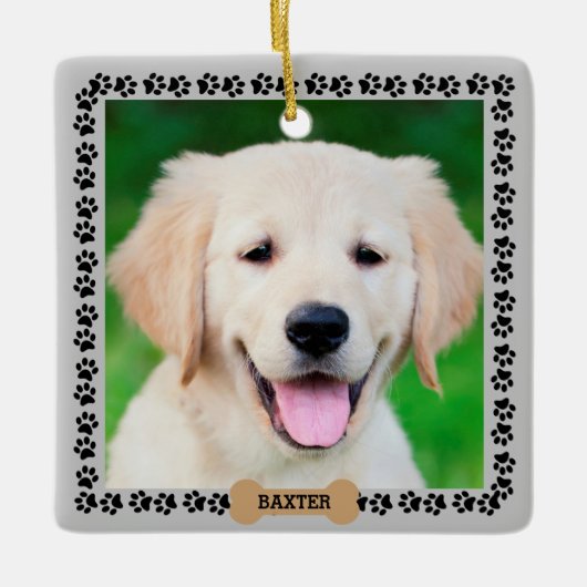 Pet Dog Foto Name Sjabloon Keramisch Ornament (Voorkant)