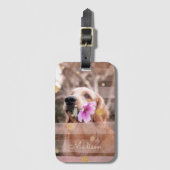 Pet Dog Foto roze lint Chic Gold Glitter Naam Bagagelabel (Voorkant (verticaal))