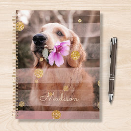 Pet Dog Foto roze lint Chic Gold Glitter Naam Planner