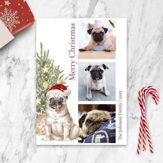 Pet Dog Foto van Cute Pug en Kerstmis Feestdagenkaart