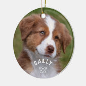 Pet Dog Glitter Paw Print Aangepaste Naam Foto Keramisch Ornament (Links)