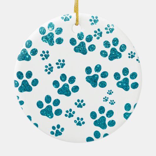 Pet Dog Glitter Paw Print Aangepaste Naam Foto Keramisch Ornament (Achterkant)
