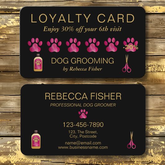 Pet Dog Grooming Black Roze Loyalty Rewards Kaart Afsprakenkaartje