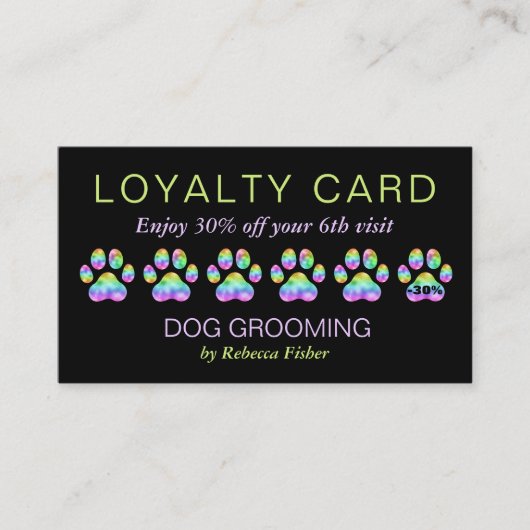 Pet Dog Grooming Loyalty Reward Kaarten Rainbow Visitekaartje (Voorkant)