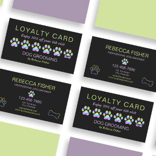 Pet Dog Grooming Loyalty Reward Kaarten Rainbow Visitekaartje