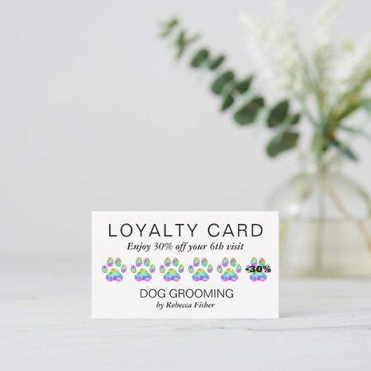 Pet Dog Grooming Rainbow Paws Loyalty Rewards Kaar Visitekaartje (Staand voorkant)