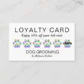 Pet Dog Grooming Rainbow Paws Loyalty Rewards Kaar Visitekaartje (Voorkant)