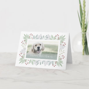 Pet Dog Holiday Card Green Foliage Berries Design Feestdagen Kaart