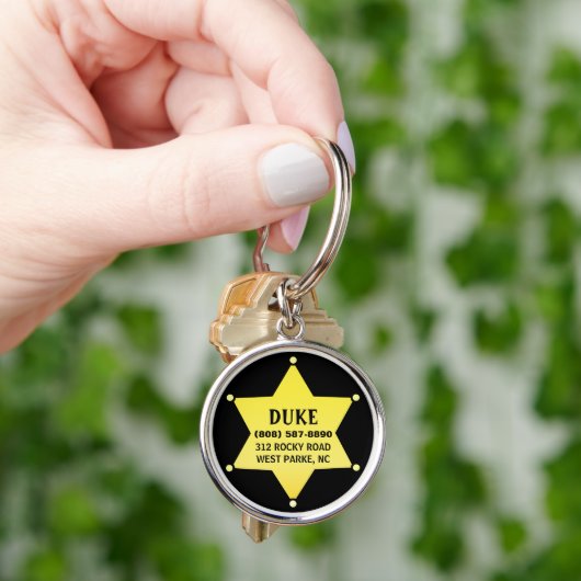 Pet Dog ID Label - Gold Sheriff Star Design Sleutelhanger (Hand)
