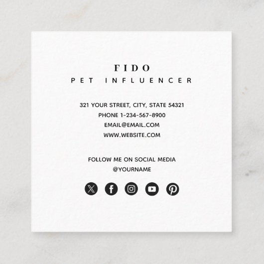 Pet Dog Influencer Foto QR Code Social Media Vierkante Visitekaartje (Achterkant)