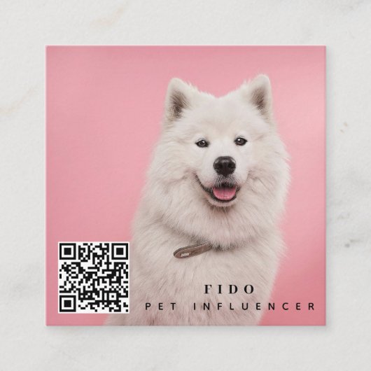 Pet Dog Influencer Foto QR Code Social Media Vierkante Visitekaartje (Voorkant)