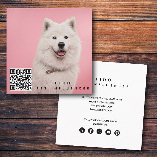Pet Dog Influencer Foto QR Code Social Media Vierkante Visitekaartje
