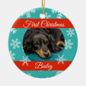 Pet Dog Kat Eerste Kerstmis Fotosjabloon Keramisch Ornament (Voorkant)