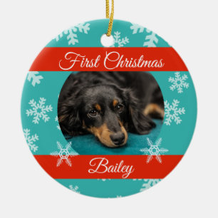 Pet Dog Kat Eerste Kerstmis Fotosjabloon Keramisch Ornament