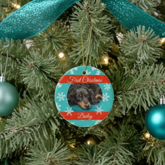 Pet Dog Kat Eerste Kerstmis Fotosjabloon Keramisch Ornament