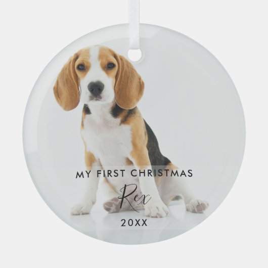 Pet Dog Kat Foto Mijn Eerste Kerstmis Glas Ornament (Voorkant)