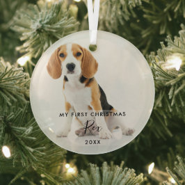 Pet Dog Kat Foto Mijn Eerste Kerstmis Glas Ornament