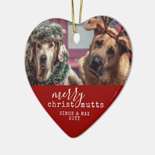 Pet Dog Kerstmis Funny Persoonlijke hartvorm Keramisch Ornament (Links)