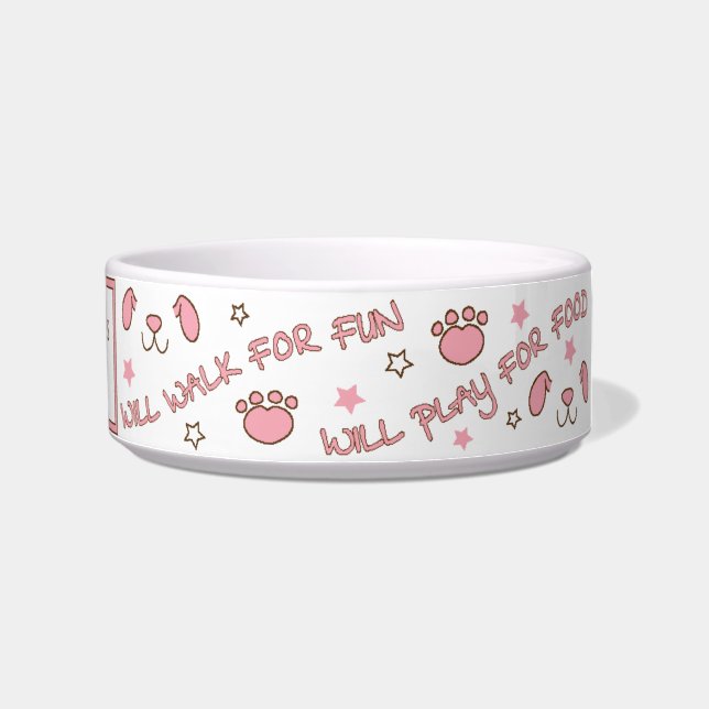 Pet DOG Medium Bowl "Will Walk for Fun" Voerbakje (Rechts)
