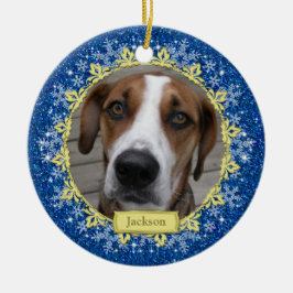 Pet Dog Memorial Blauwe Sneeuwvlok Foto Kerstmis Keramisch Ornament