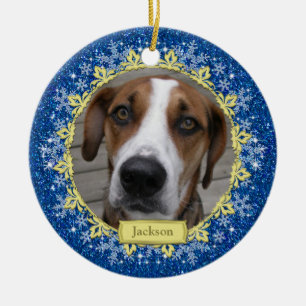 Pet Dog Memorial Blauwe Sneeuwvlok Foto Kerstmis Keramisch Ornament