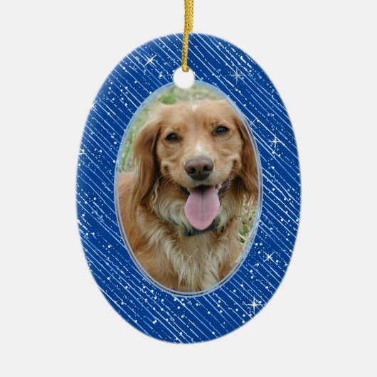 Pet Dog Memorial Blue Oval-kerstkeramiek Keramisch Ornament (Voorkant)
