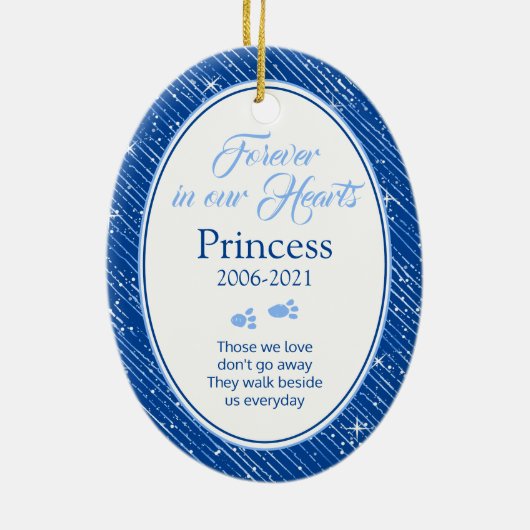 Pet Dog Memorial Blue Oval-kerstkeramiek Keramisch Ornament (Achterkant)