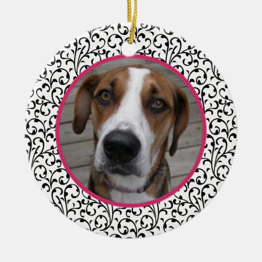 Pet Dog Memorial Chic Bloemenfoto Kerst Keramisch Ornament (Voorkant)