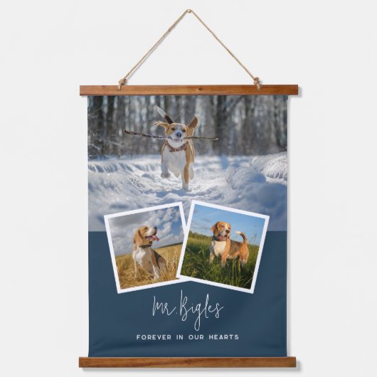 Pet Dog Memorial Custom 3 Photo Collage Hangend Wandkleed (Voorkant)