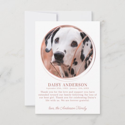 Pet Dog Memorial Custom Foto Roos Gold Sympathie Bedankkaart (Voorkant)