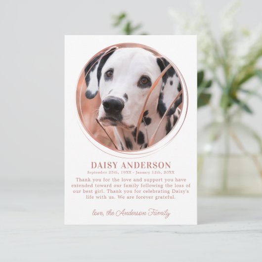 Pet Dog Memorial Custom Foto Roos Gold Sympathie Bedankkaart (Staand voorkant)