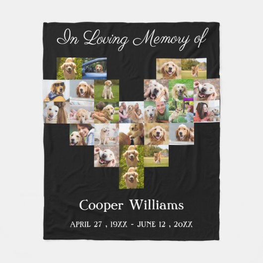 Pet Dog Memorial Custom Fotocollage Pet Loss Fleece Deken (Voorkant)