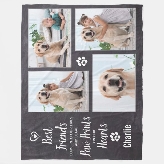 Pet Dog Memorial Foto Collage Keepslag Fleece Deken (Voorkant)