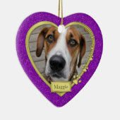Pet Dog Memorial Foto Kerst Paarse Gouden Hart Keramisch Ornament (Rechts)