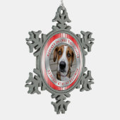 Pet Dog Memorial Foto Kerst Rood Zilver Wit Tin Sneeuwvlok Ornament (Links)