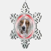 Pet Dog Memorial Foto Kerst Rood Zilver Wit Tin Sneeuwvlok Ornament (Rechts)