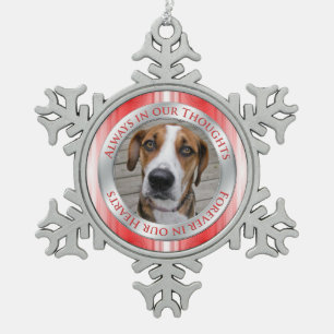 Pet Dog Memorial Foto Kerst Rood Zilver Wit Tin Sneeuwvlok Ornament