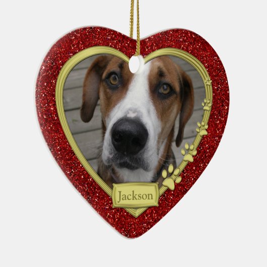 Pet Dog Memorial Foto met kerstfeest - hart Keramisch Ornament (Rechts)