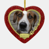 Pet Dog Memorial Foto met kerstfeest - hart Keramisch Ornament (Voorkant)